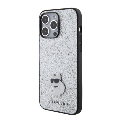 Fodral för Apple iPhone 15 Pro Max, Karl Lagerfeld, Glitter Fixed Choupette Logo, Silver