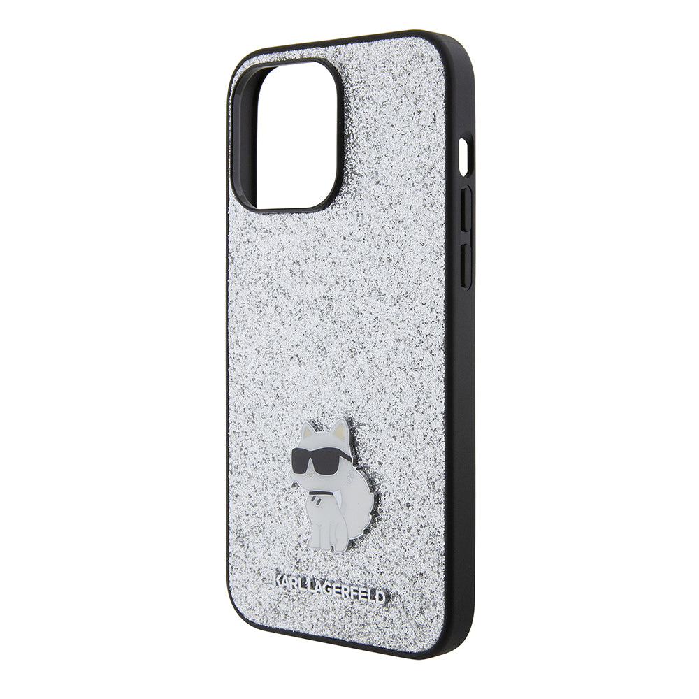 Fodral för Apple iPhone 15 Pro Max, Karl Lagerfeld, Glitter Fixed Choupette Logo, Silver