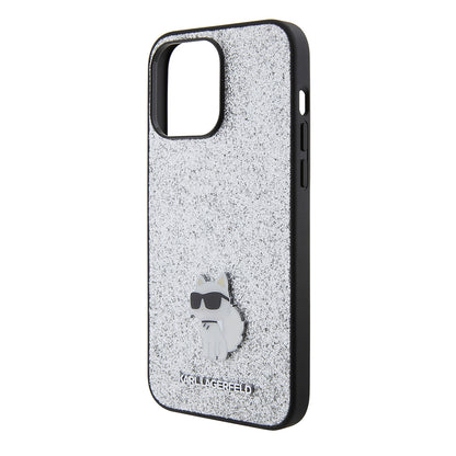 Fodral för Apple iPhone 15 Pro Max, Karl Lagerfeld, Glitter Fixed Choupette Logo, Silver
