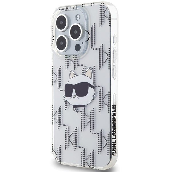 Fodral för Apple iPhone 15 Pro Max, Karl Lagerfeld, IML Electroplated Choupette Head, Transparent