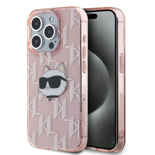 Skyddsfodral för Apple iPhone 15 Pro Max, Karl Lagerfeld, IML Luxury Monogram Choupette's Head, Rosa