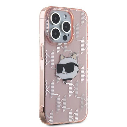 Skyddsfodral för Apple iPhone 15 Pro Max, Karl Lagerfeld, IML Luxury Monogram Choupette's Head, Rosa