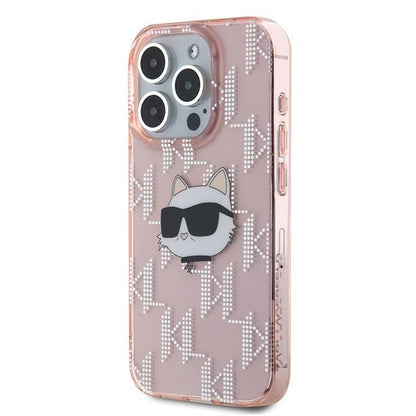 Skyddsfodral för Apple iPhone 15 Pro Max, Karl Lagerfeld, IML Luxury Monogram Choupette's Head, Rosa