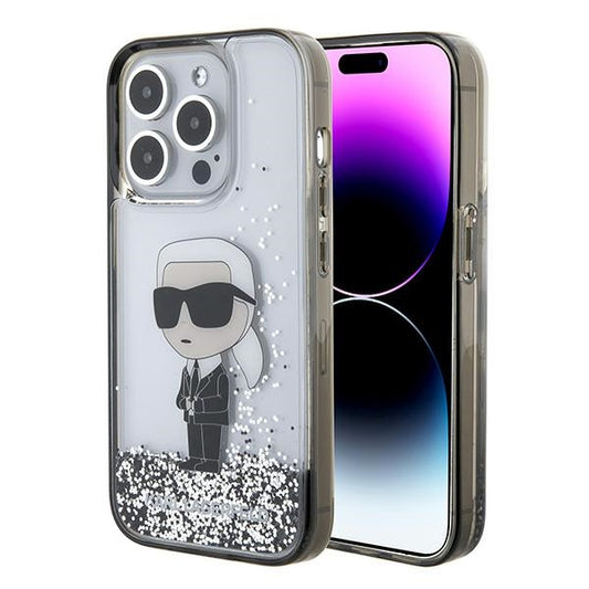 Skyddsfodral för Apple iPhone 15 Pro Max, Karl Lagerfeld, Liquid Glitter Ikonik Karl, Transparent