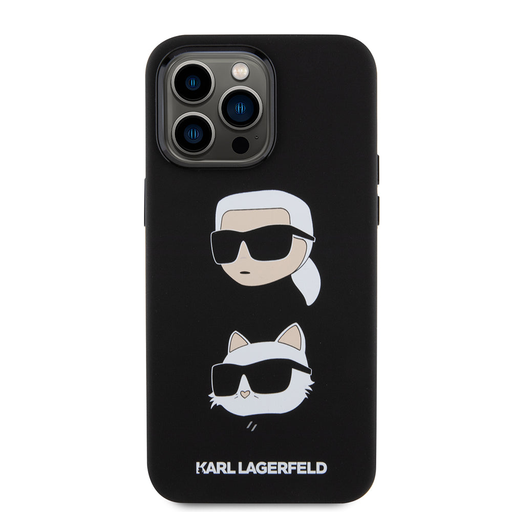 Skyddsfodral för Apple iPhone 15 Pro Max, Karl Lagerfeld, Silikon Karl & Choupette Heads, Svart