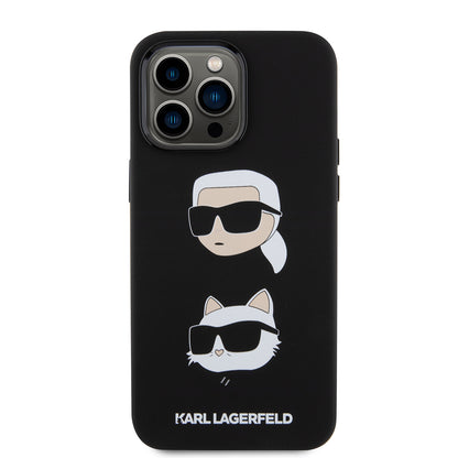 Skyddsfodral för Apple iPhone 15 Pro Max, Karl Lagerfeld, Silikon Karl & Choupette Heads, Svart