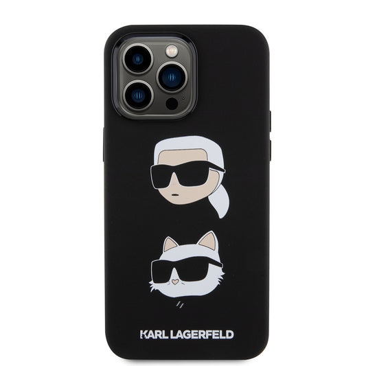 Skyddsfodral för Apple iPhone 15 Pro Max, Karl Lagerfeld, Silikon Karl & Choupette Heads, Svart