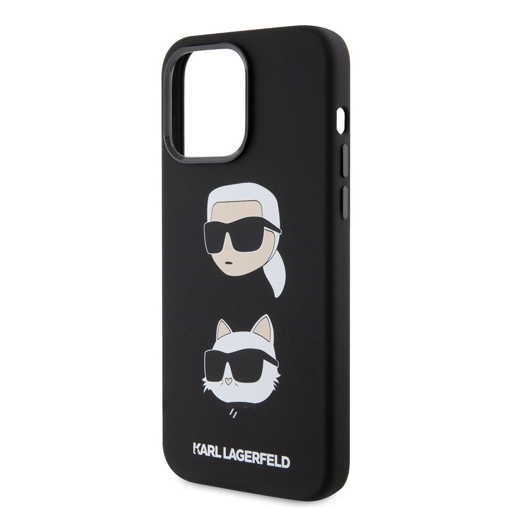 Skyddsfodral för Apple iPhone 15 Pro Max, Karl Lagerfeld, Silikon Karl & Choupette Heads, Svart