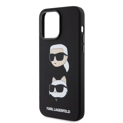 Skyddsfodral för Apple iPhone 15 Pro Max, Karl Lagerfeld, Silikon Karl & Choupette Heads, Svart