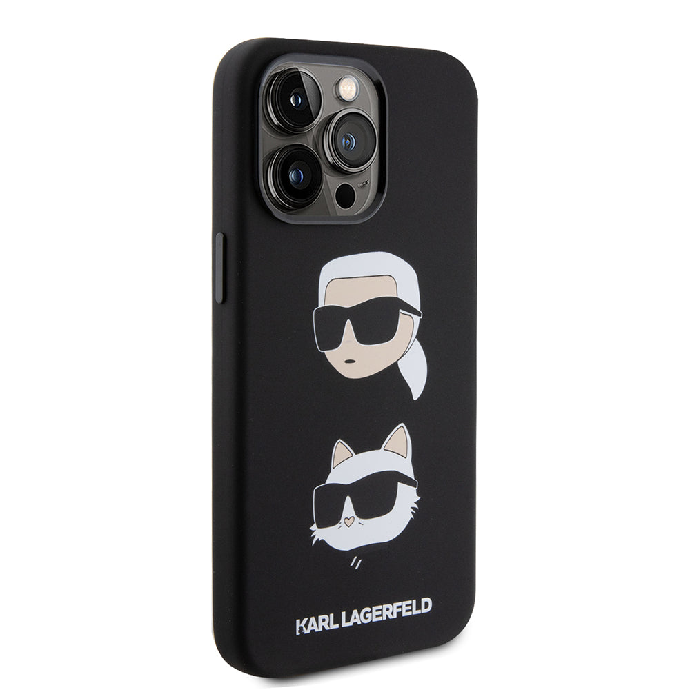 Skyddsfodral för Apple iPhone 15 Pro Max, Karl Lagerfeld, Silikon Karl & Choupette Heads, Svart