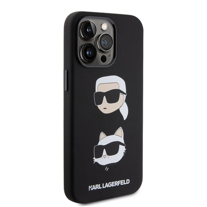 Skyddsfodral för Apple iPhone 15 Pro Max, Karl Lagerfeld, Silikon Karl & Choupette Heads, Svart
