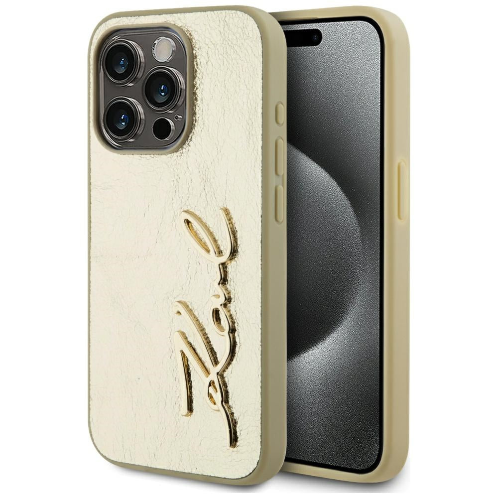 Fodral för Apple iPhone 15 Pro Max, Karl Lagerfeld, Metal Signature, Guld