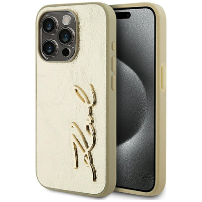 Fodral för Apple iPhone 15 Pro Max, Karl Lagerfeld, Metal Signature, Guld