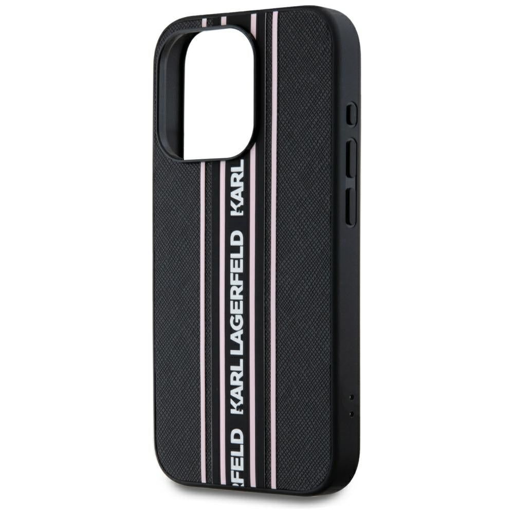 Fodral för Apple iPhone 15 Pro Max, Karl Lagerfeld, Saffiano Athleisure Stripes with Strap, Rosa