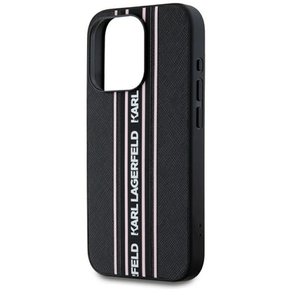Fodral för Apple iPhone 15 Pro Max, Karl Lagerfeld, Saffiano Athleisure Stripes with Strap, Rosa