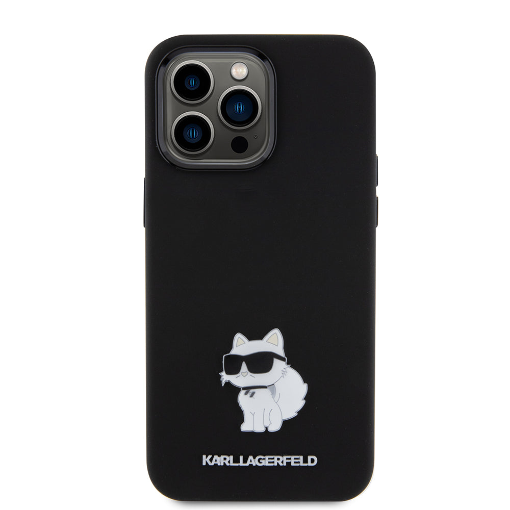 Fodral för Apple iPhone 15 Pro Max, Karl Lagerfeld, Silicone Choupette Metal, Svart