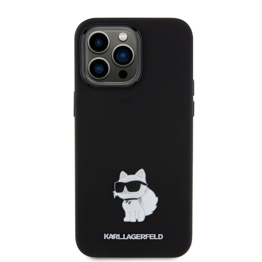 Fodral för Apple iPhone 15 Pro Max, Karl Lagerfeld, Silicone Choupette Metal, Svart