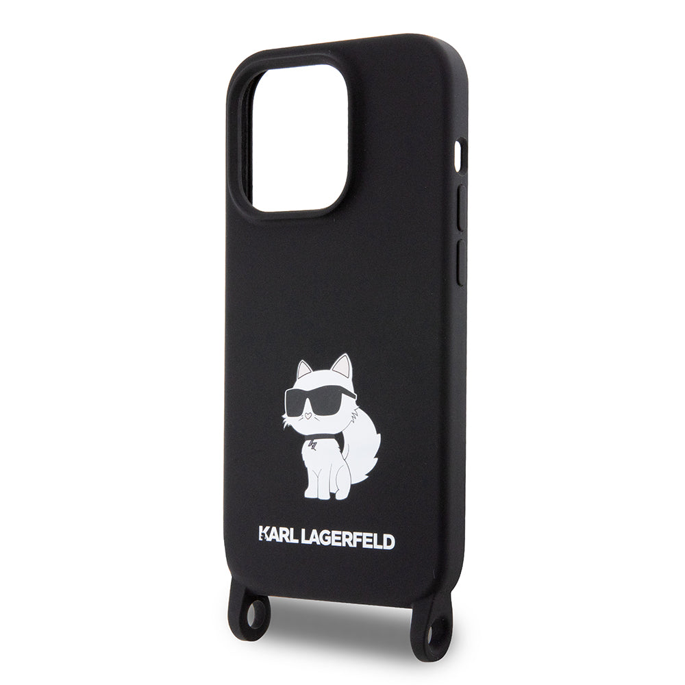 Fodral för Apple iPhone 15 Pro Max, Karl Lagerfeld, Silicone Crossbody Choupette, Svart