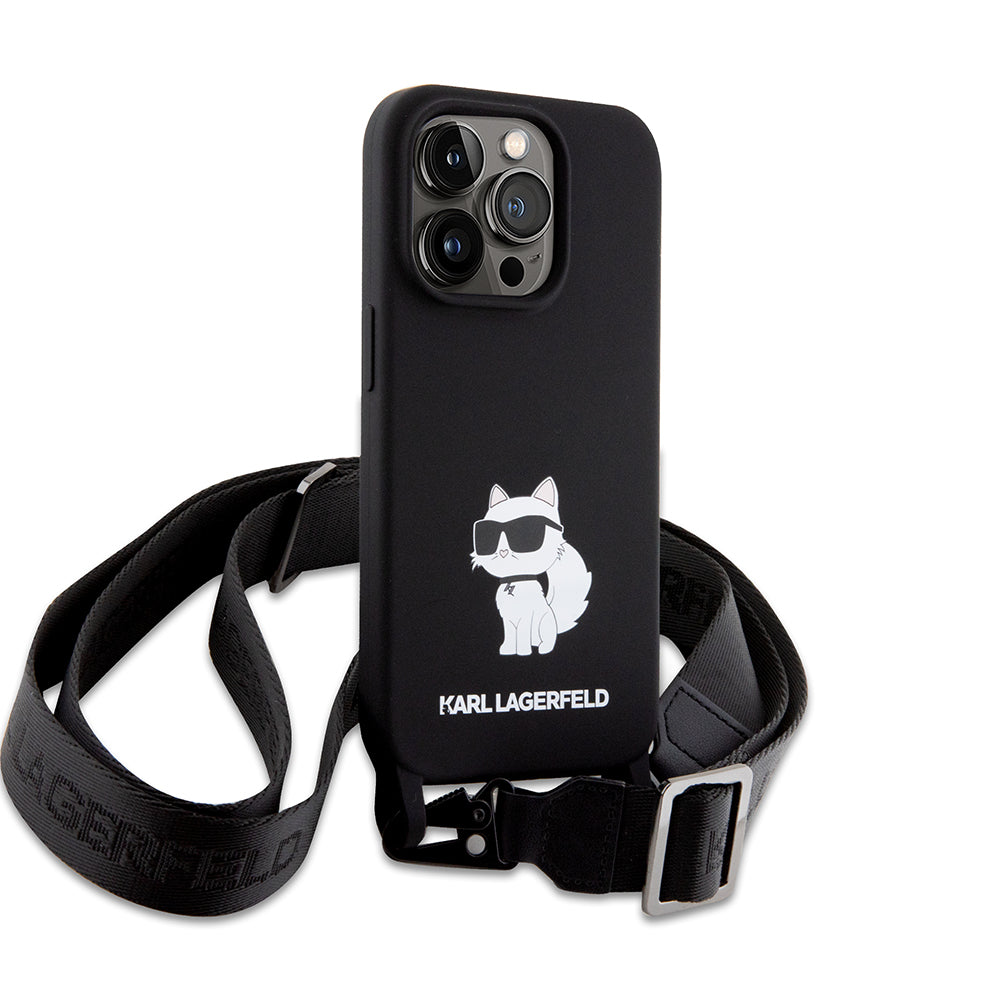 Fodral för Apple iPhone 15 Pro Max, Karl Lagerfeld, Silicone Crossbody Ikonik Karl, Svart