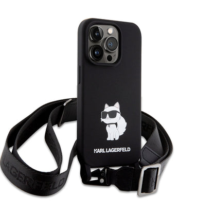 Fodral för Apple iPhone 15 Pro Max, Karl Lagerfeld, Silicone Crossbody Ikonik Karl, Svart