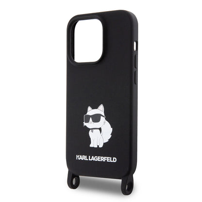 Fodral för Apple iPhone 15 Pro Max, Karl Lagerfeld, Silicone Crossbody Ikonik Karl, Svart