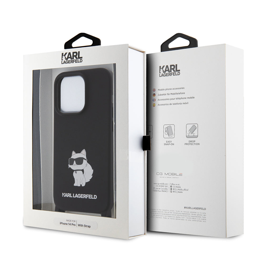 Fodral för Apple iPhone 15 Pro Max, Karl Lagerfeld, Silicone Crossbody Ikonik Karl, Svart