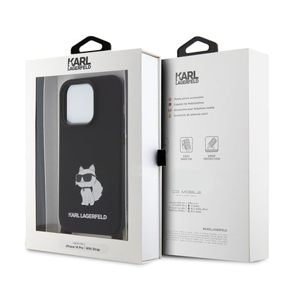 Fodral för Apple iPhone 15 Pro Max, Karl Lagerfeld, Silicone Crossbody Ikonik Karl, Svart