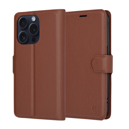 Fodral för Apple iPhone 15 Pro, Techsuit, Leather Folio, Brun