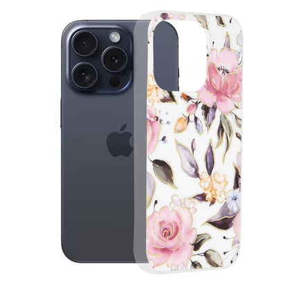 Fodral för Apple iPhone 15 Pro, Techsuit, Marble, Vit