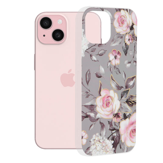 Fodral för Apple iPhone 15, Techsuit, Marble, Grå