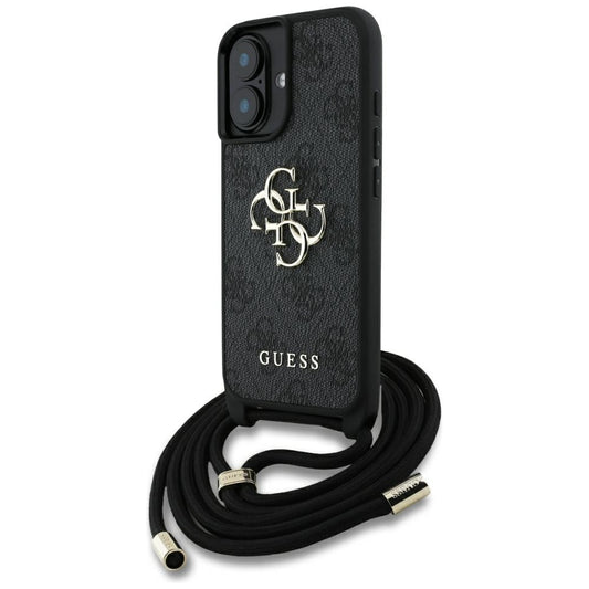Fodral för Apple iPhone 16, Guess, 4G CBDY Big Logo with Cord Strap, Svart
