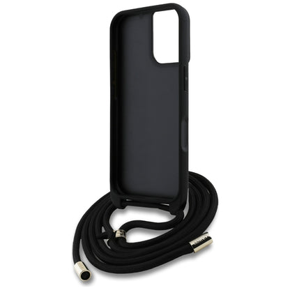 Fodral för Apple iPhone 16, Guess, 4G CBDY Big Logo with Cord Strap, Svart