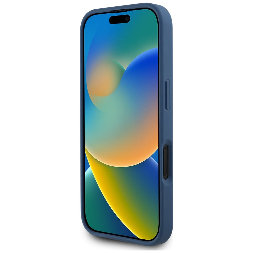 Skyddsfodral för Apple iPhone 16, Guess, 4G Grained Roses Big Logo, Blå