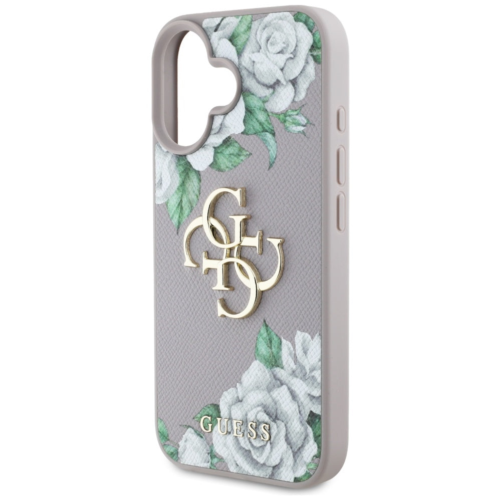 Fodral för Apple iPhone 16, Guess, 4G Grained Roses Big Logo, Lila