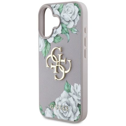 Fodral för Apple iPhone 16, Guess, 4G Grained Roses Big Logo, Lila