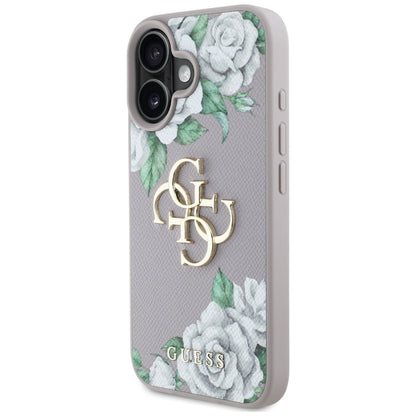 Fodral för Apple iPhone 16, Guess, 4G Grained Roses Big Logo, Lila