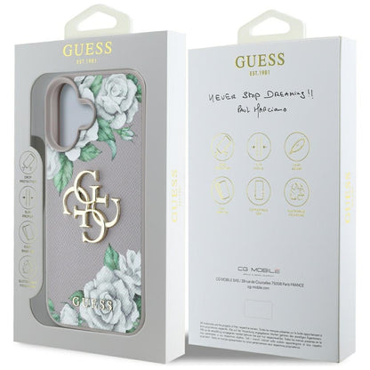 Fodral för Apple iPhone 16, Guess, 4G Grained Roses Big Logo, Lila