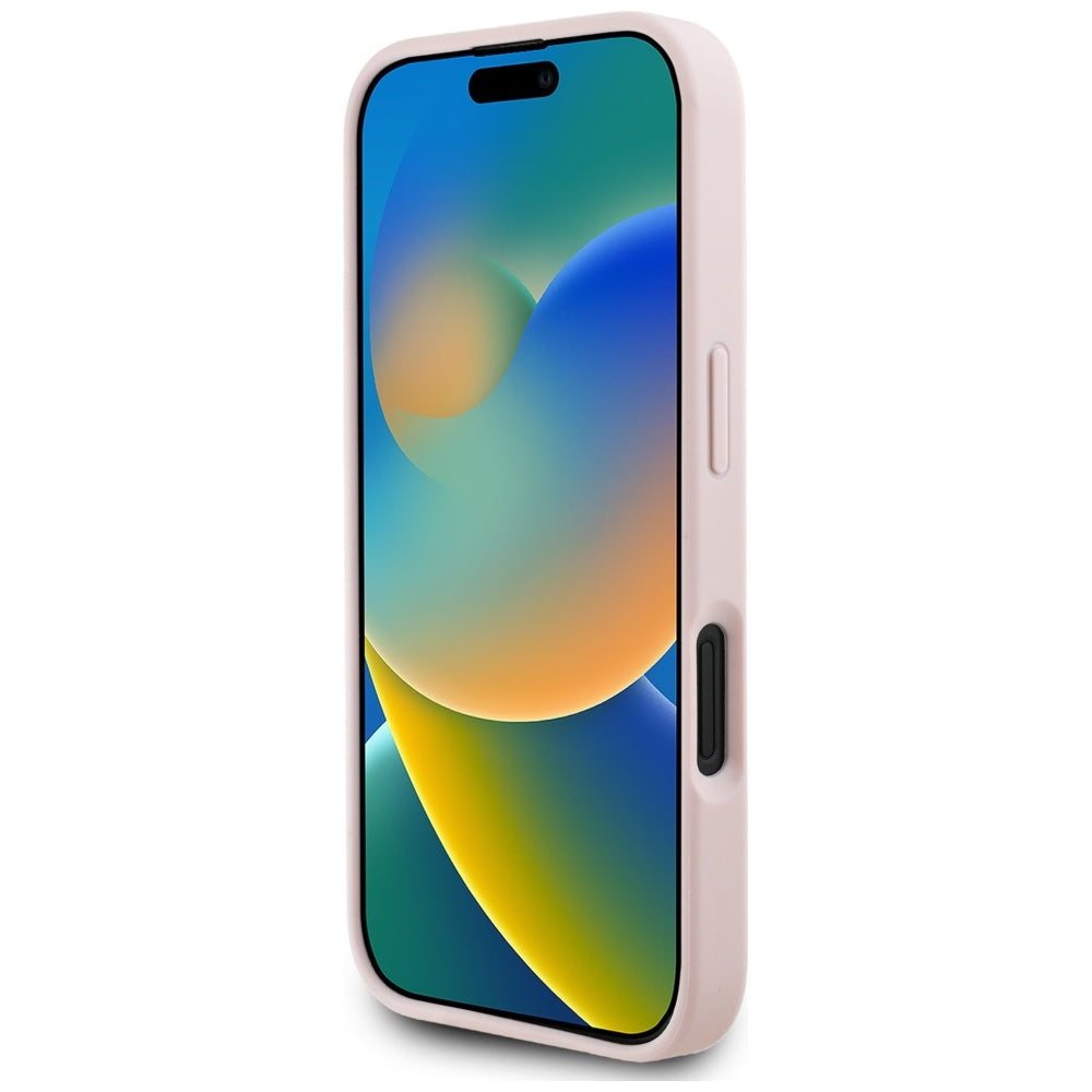 Skyddsfodral för Apple iPhone 16, Guess, 4G Grained Roses Big Logo, Rosa