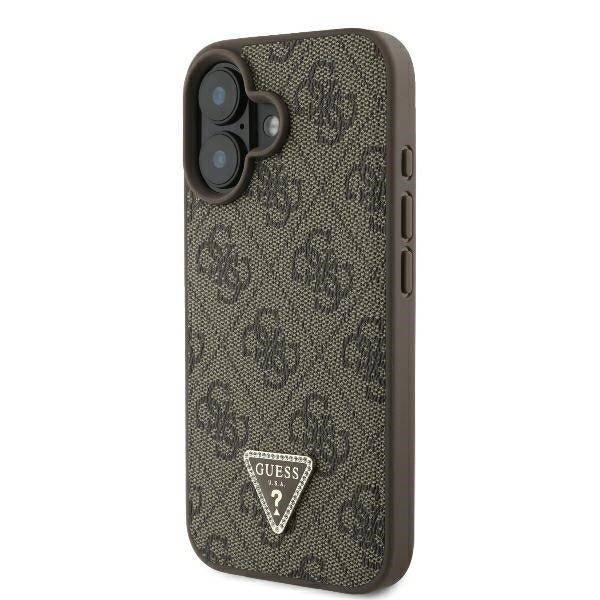 Fodral för Apple iPhone 16, Guess, 4G Triangle Strass, Brun