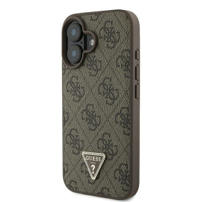 Fodral för Apple iPhone 16, Guess, 4G Triangle Strass, Brun
