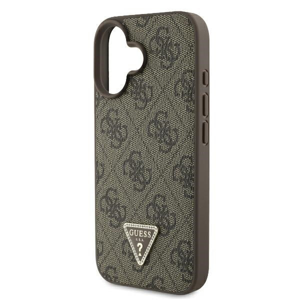 Fodral för Apple iPhone 16, Guess, 4G Triangle Strass, Brun