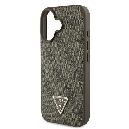 Fodral för Apple iPhone 16, Guess, 4G Triangle Strass, Brun
