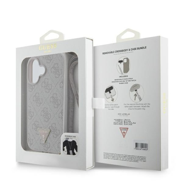 Fodral för Apple iPhone 16, Guess, Crossbody 4G Triangle Strass, Blå