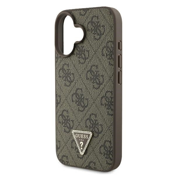 Fodral för Apple iPhone 16, Guess, Crossbody 4G Triangle Strass, Brun