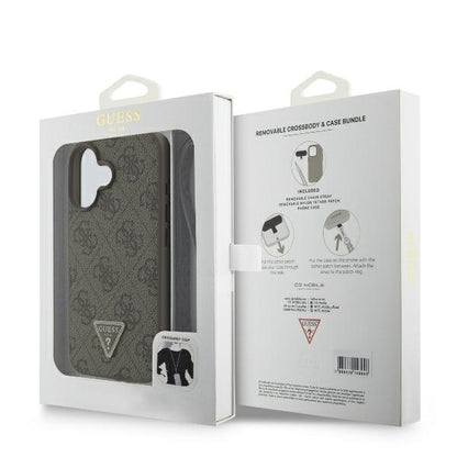 Fodral för Apple iPhone 16, Guess, Crossbody 4G Triangle Strass, Brun