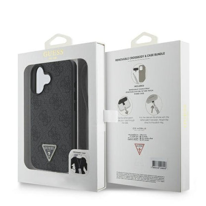 Fodral för Apple iPhone 16, Guess, Crossbody 4G Triangle Strass, Svart
