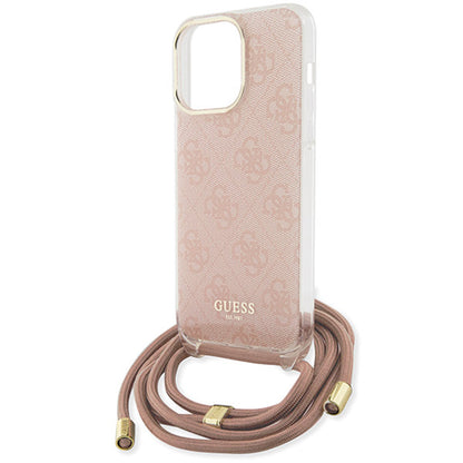 Skyddsfodral för Apple iPhone 16, Guess, Crossbody Cord 4G Print, Rosa