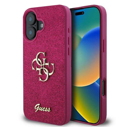 Skyddsfodral för Apple iPhone 16, Guess, Fixed Glitter Big 4G, Lila