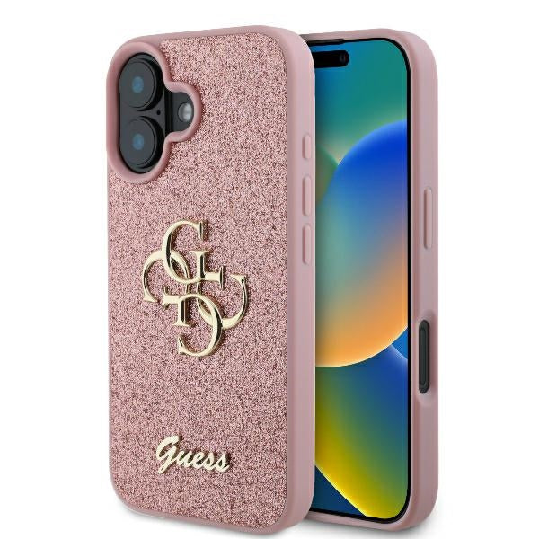 Skyddsfodral för Apple iPhone 16, Guess, Fixed Glitter Big 4G, Rosa