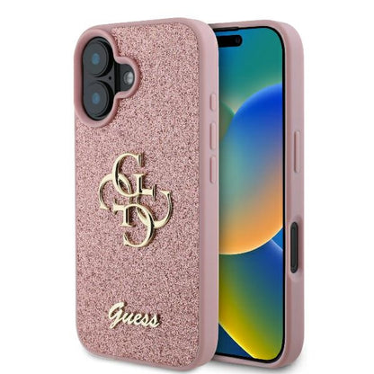 Skyddsfodral för Apple iPhone 16, Guess, Fixed Glitter Big 4G, Rosa